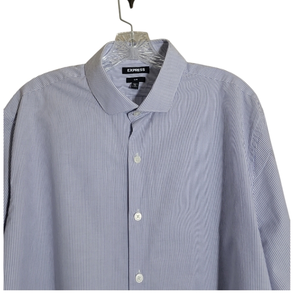 Express men slim fit blue white stripe button down shirt size XL - Picture 3 of 9